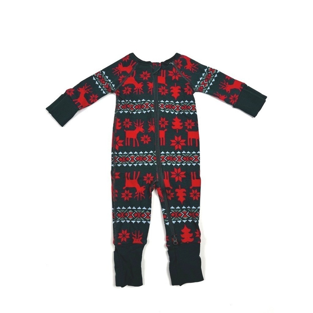 Hanna Andersson Baby Zip Sleeper Dear Deer On Green 0-3M‎